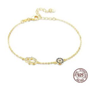 Chic Trendy Evil Eye Blue Zirconia 925 Silver Gold Plated Bracelet Dainty